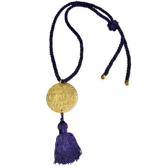 VTG YSL Yves Saint Laurent Opium Gold Medallion Coin Tassel Pendant Necklace - Picture 3 of 10